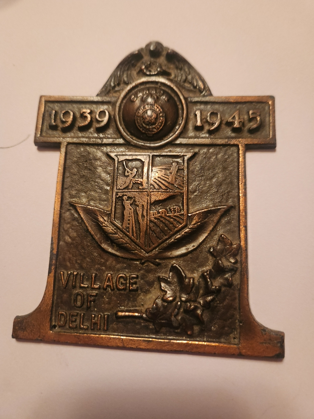 Village of Delhi 1939-1945 Commemorative Wall Plaque - Bronze Copper Finish
